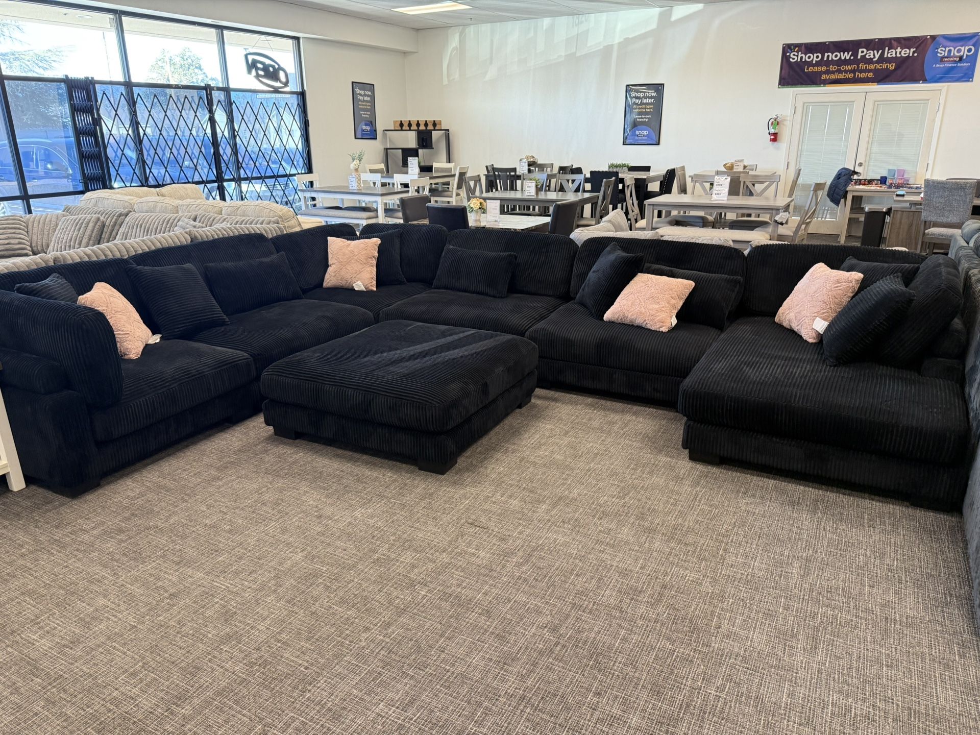 Black 7 Pc Corduroy Sectional Modular Set W/ Chaise Lounge - EZ $10 Down Payment Options Available