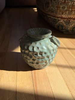 Japanese blue thumbprint ceramic vase