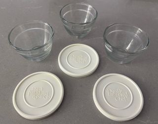 set of 3 Pampered Chef glass prep bowls 3/4 cup / 175 ml with lids