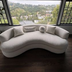 New Modern Boucle Sofa With Pillows Included - Free Delivery ✅ Modern Curved Sofa 