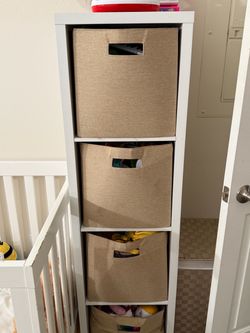 White Cube Shelf with Fabric Storage Bins
