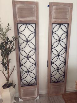 Decorative Wood and Metal Wall Panels Set of 2