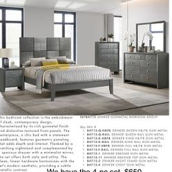 5-pc Gray New Bedroom. Set. $875. Or $650, No Mattress.  