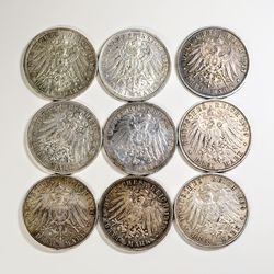 Prussia German Empire 3 marks silver coins lot