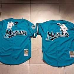 (2) Mitchell & Ness Florida Marlins Classic Retro Teal Blue "Dawson" Both Sz Medium Brand New