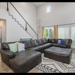 Large Brown Leather Couch With Ottoman 