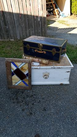 MAKE OFFER! Trunk, window, large wood box possible ottoman