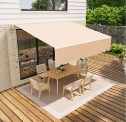 13' x 10" Manual Retractable Awning, Waterproof Patio Sun Shade with Heavy-Duty Aluminum Frame, 280g Polyester Roll Out Canopy for Deck & Porch, Khaki
