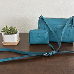 Marc Jacobs Empire City Crossbody Purse & Wallet Teal Blue Leather