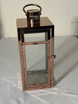 Rose Gold Metal and Glass Candle Lantern