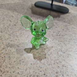 Fenton Art Glass hand-painted green glass mouse figurine.