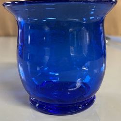 Vintage Cobalt Blue Glass Candle / Short Vase