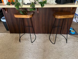 2 Bar height stools - wood & metal
