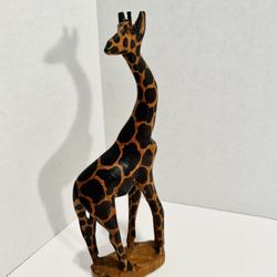 Hand Carved 8” Wooden Giraffe Figurine Statue From Kenya