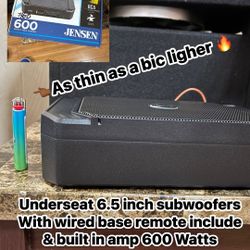 6.5” Underseat Subwoofer With Base Remote Built In Amp 600 Watts 