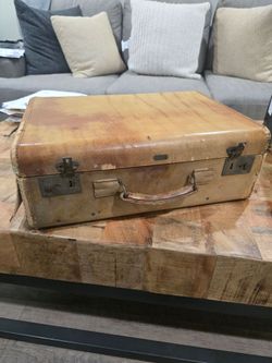 Vintage Tan Leather Hard Shell Suitcase