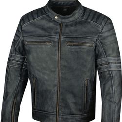 Men's SHADOW Motorcycle Distressed Cowhide Leather Armor Black Jacket Biker Black XL