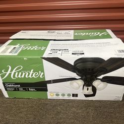 NEW HUNTER OAKHURST 52” LED LIGHT INDOOR BRONZE BROWN CEILING FAN HOME OFFICE FURNITURE 