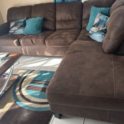 Brown Suede Sectional 