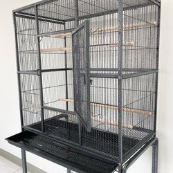 (NEW) $135 Large 63” Bird Cage, Rolling Stand, Plastic Tray, Size 32x19x62” for Mid-Sized Parrots