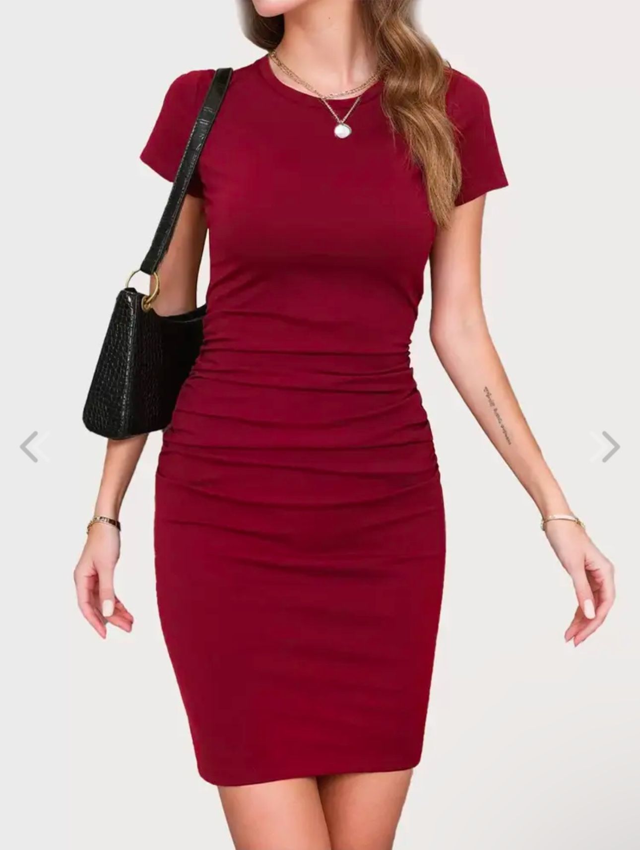 Weardear Women's Short Sleeve Bodycon Dress Ruched Casual Sundress Knee Length T Shirt Dress Sheath