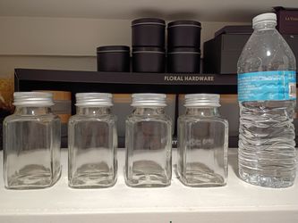 Set of 4 Clear Glass Jars with Metal Lids & stickers