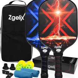 new Pickleball Paddles Set of 2 with 4 Balls, 2 Cooling Towels, Grip Tape, & Carry Bag, Fiberglass Pickle Ball Rackets 2 Pack with Exceptional Power &