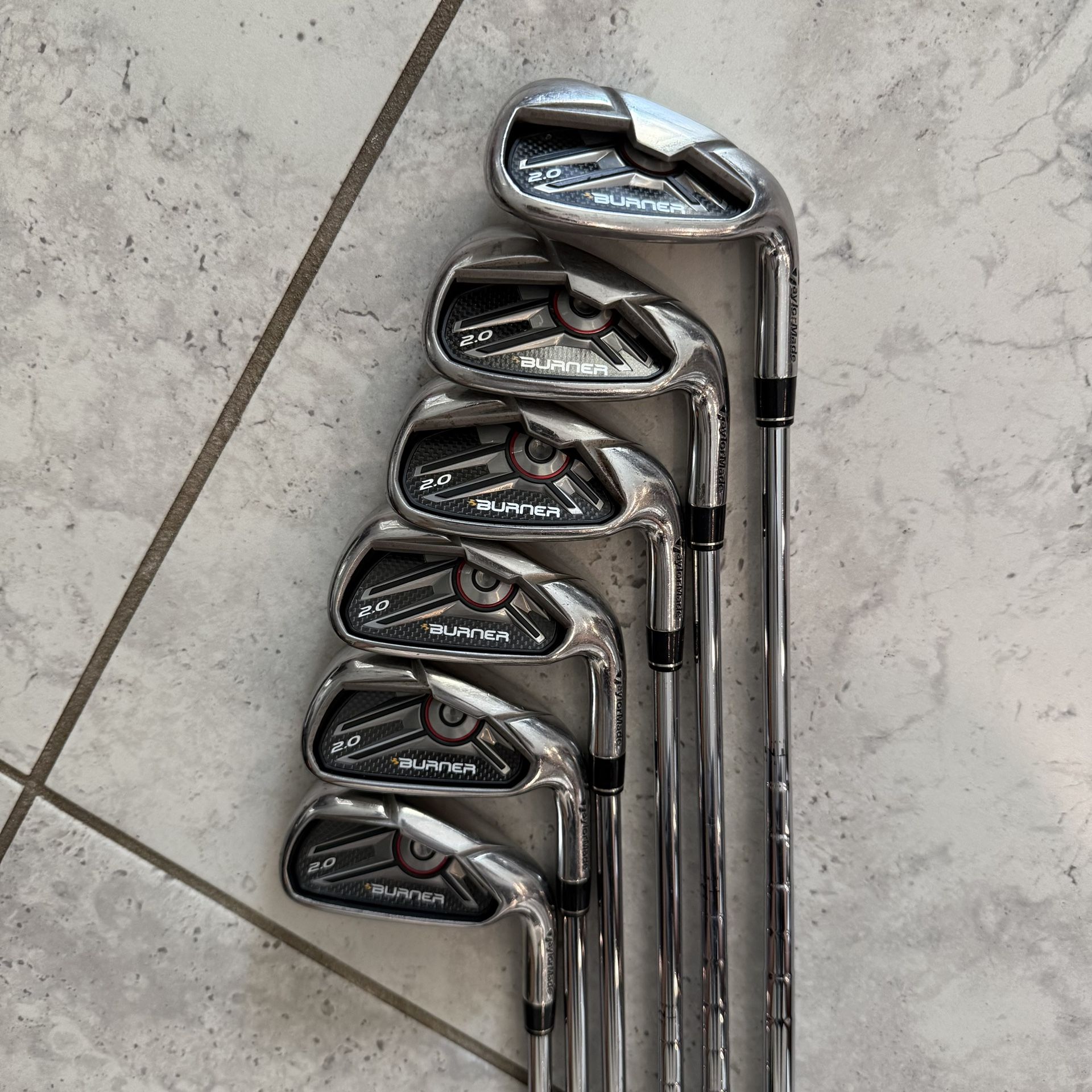 TaylorMade Burner 2.0 Iron Set 5-9, AW Stiff Flex 85g Steel Shaft Right Handg