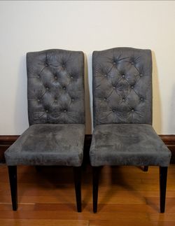 World Market Tufted Upholstered Dining Chairs (Pair) – Charcoal Gray