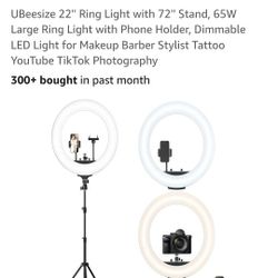 UBeesize 22'' Ring Light with 72'' Stand, 65W Large Ring Light with Phone Holder, Dimmable LED Light