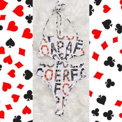 🃏New Stretchy Sexy White Multicolor Poker Card Slot Hearts Cutout O Ring Bodysuit with Snap Crotch Closure 🃏