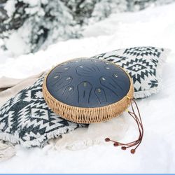 Steel Tongue Drum, Handpan Alternative:  Percussion Instrument-13-Inch Diameter-C Major Tuning | Home Tabletop Practice/Studio Recording/Group Ensembl