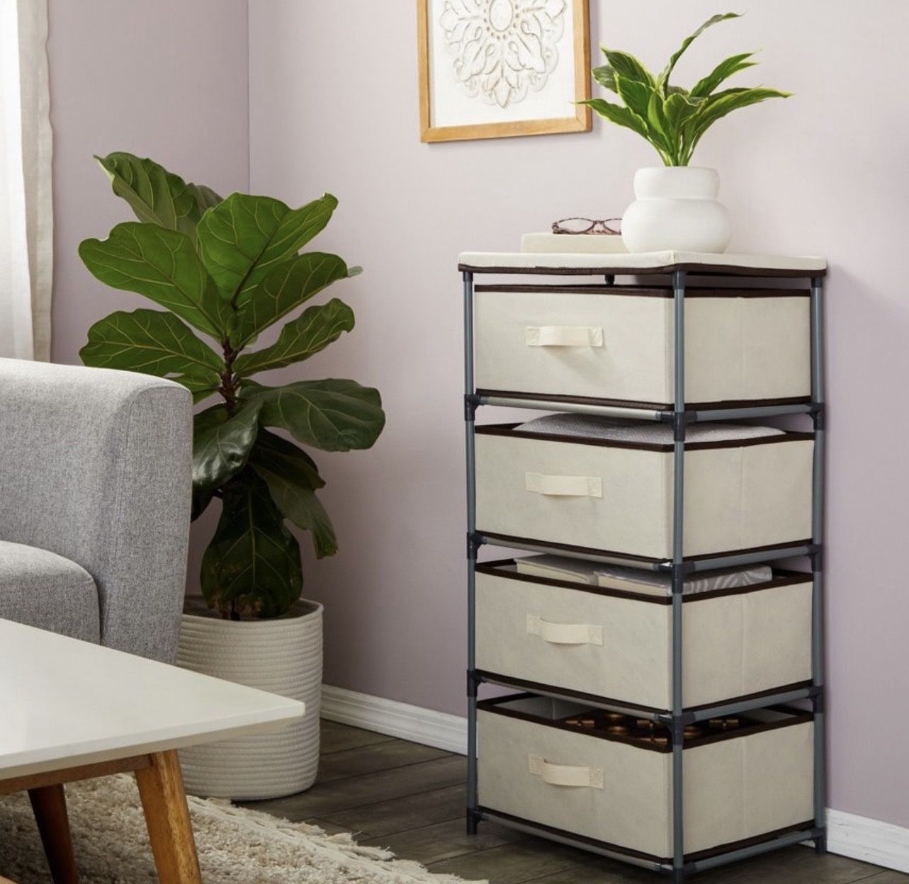 Juvale 4-Tier Tall Closet Dresser with Drawers Clothes Organizer and Small Fabric Storage for Bedroom (Beige)