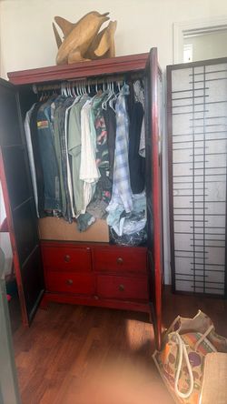 Red Lacquer Asian Armoire Wardrobe Cabinet