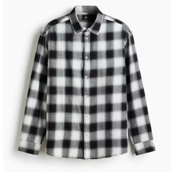 H&M Black and White Plaid Flannel Shirt
