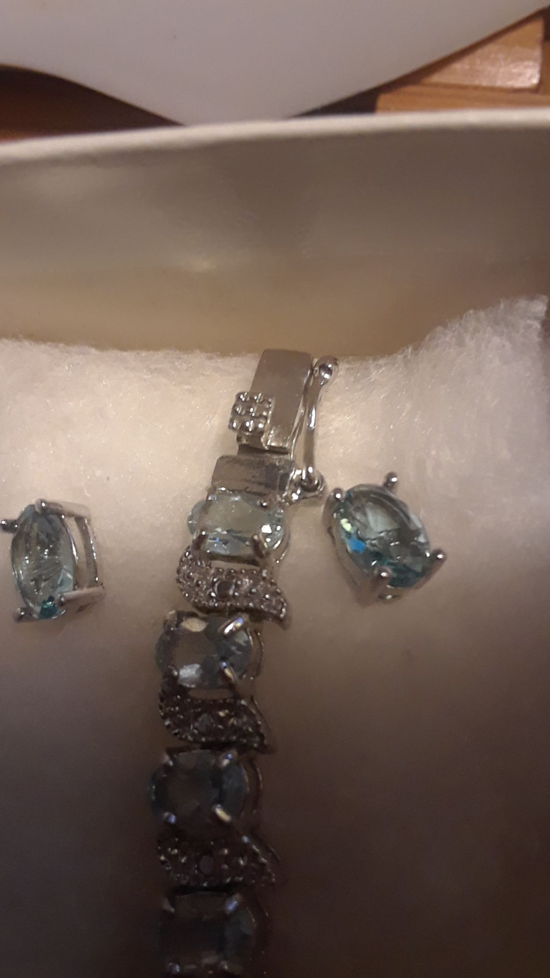 S.S. Aquamarine tennis bracelet/earrings set