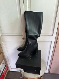 AIUNIIND Size 9.5 Women's knee-high boots, 3.5-inch block heel, synthetic leather (PU), zipper closure; ideal for autumn, winter, nights out, dressy o