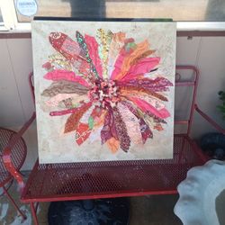 Canvas Fabric and sea glass Art
