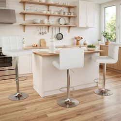 New Modern Set of 2 Faux Leather Bar Stools, Adjustable Height Hydraulic Swivel Armless Barstools, Extra Tall Square Kitchen Bar Stool with Backrest  