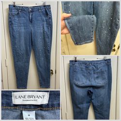 Lane Bryant Pearl Embellished Mid Rise Super Stretch Skinny Jeans Size 16