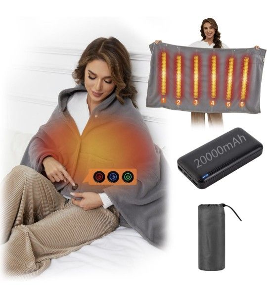 Portable Heated Blanket with 20,000mAh Power Bank