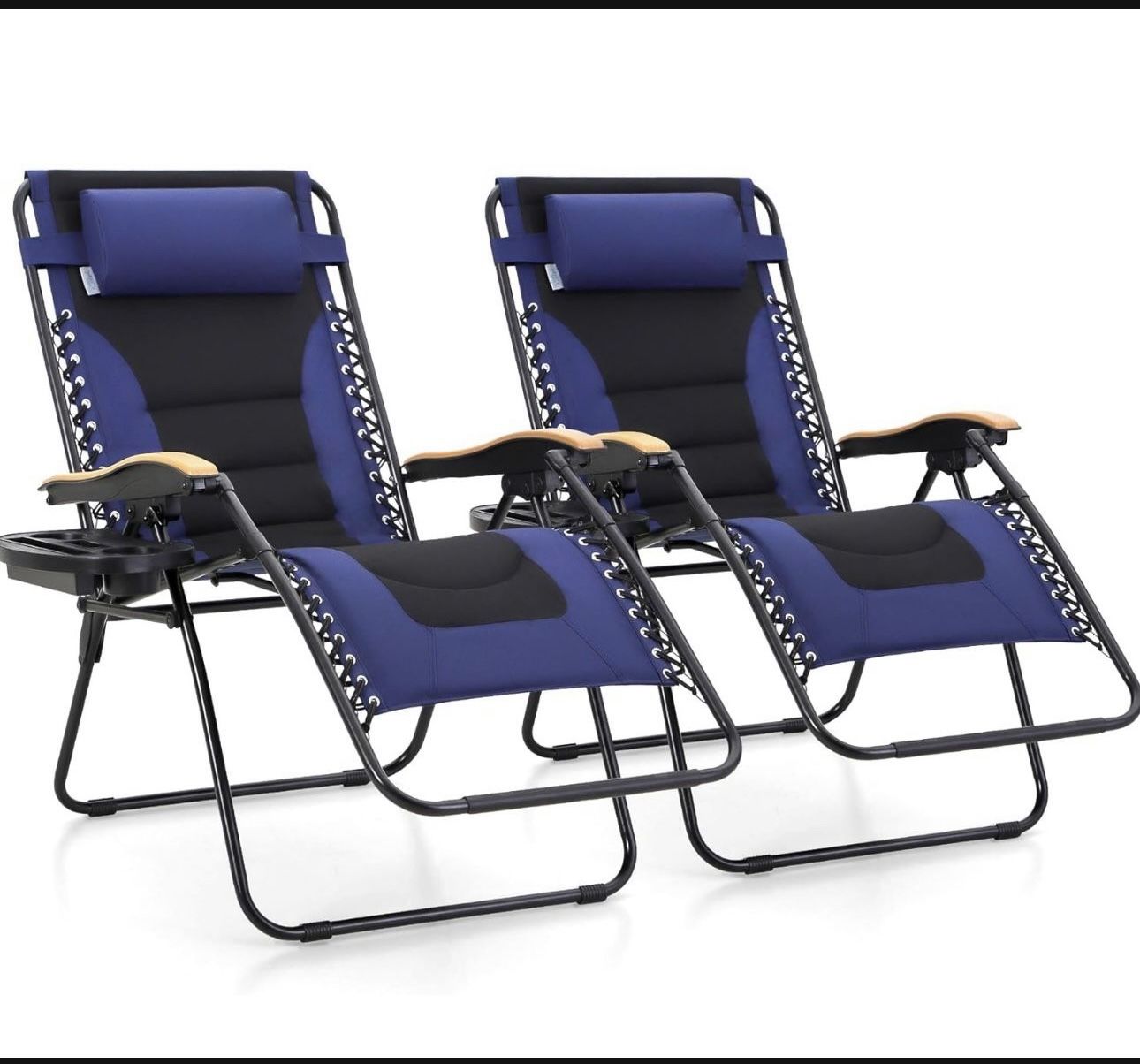FSTUDIO Zero Gravity Chairs Set of 2, XL Oversized Outdoor Anti Gravity Chair, Patio Lounge Folding Adjustable Chair with Cup Holder & Padded Headrest