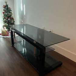 Black Glass TV Stand - 52" - Modern Metal Frame