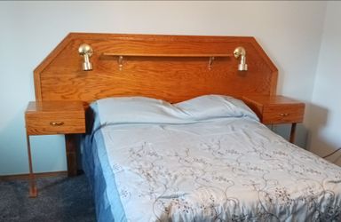 Oak headboard with attached nightstands