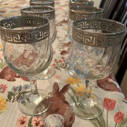 Set of 6 Silver Rimmed Wine Glasses