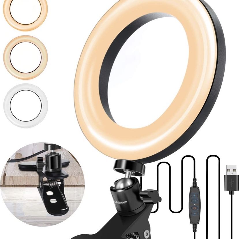 (New) 6.3-inch Selfie ring light, with clip mount, can be used for desk, bed, office, video conference, makeup, YouTube, real-time Steam and broadcast