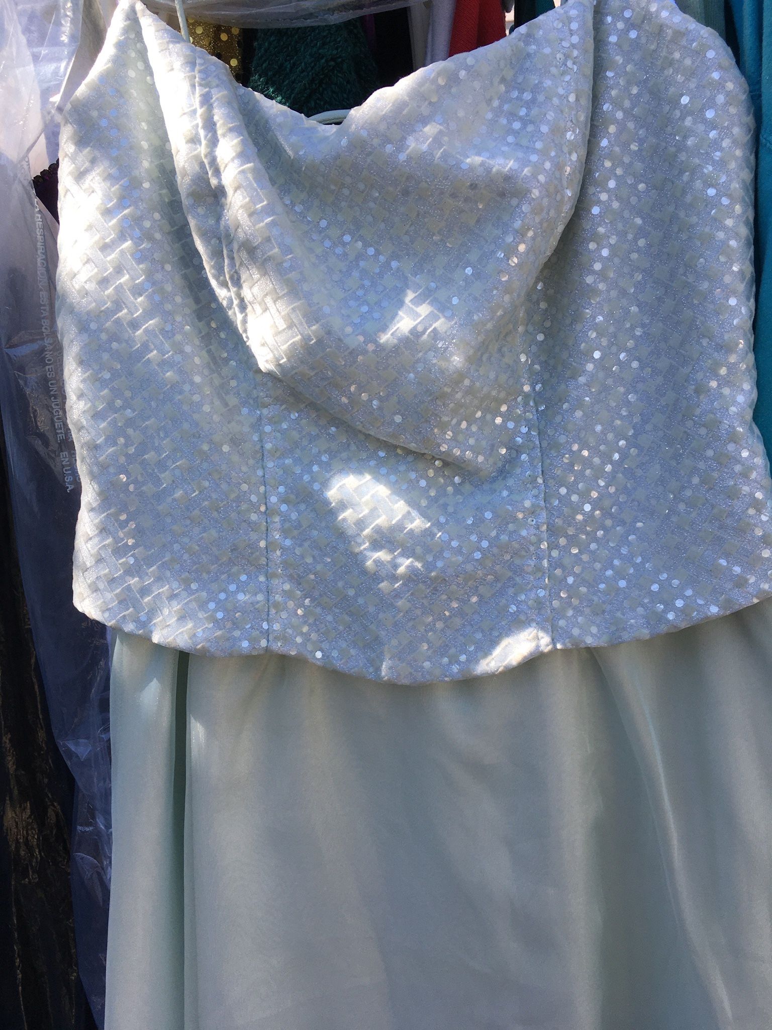 Brand New With Tags, Juniors Size 5/6 light green, long formal dress with sparkly bodice and corset back