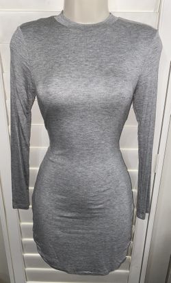 LIGHT GREY LONG SLEEVE TUNIC MINI DRESS