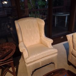 2 Ivory Colored Wingback Satin Chairs