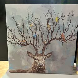 Deer With Birds Canvas